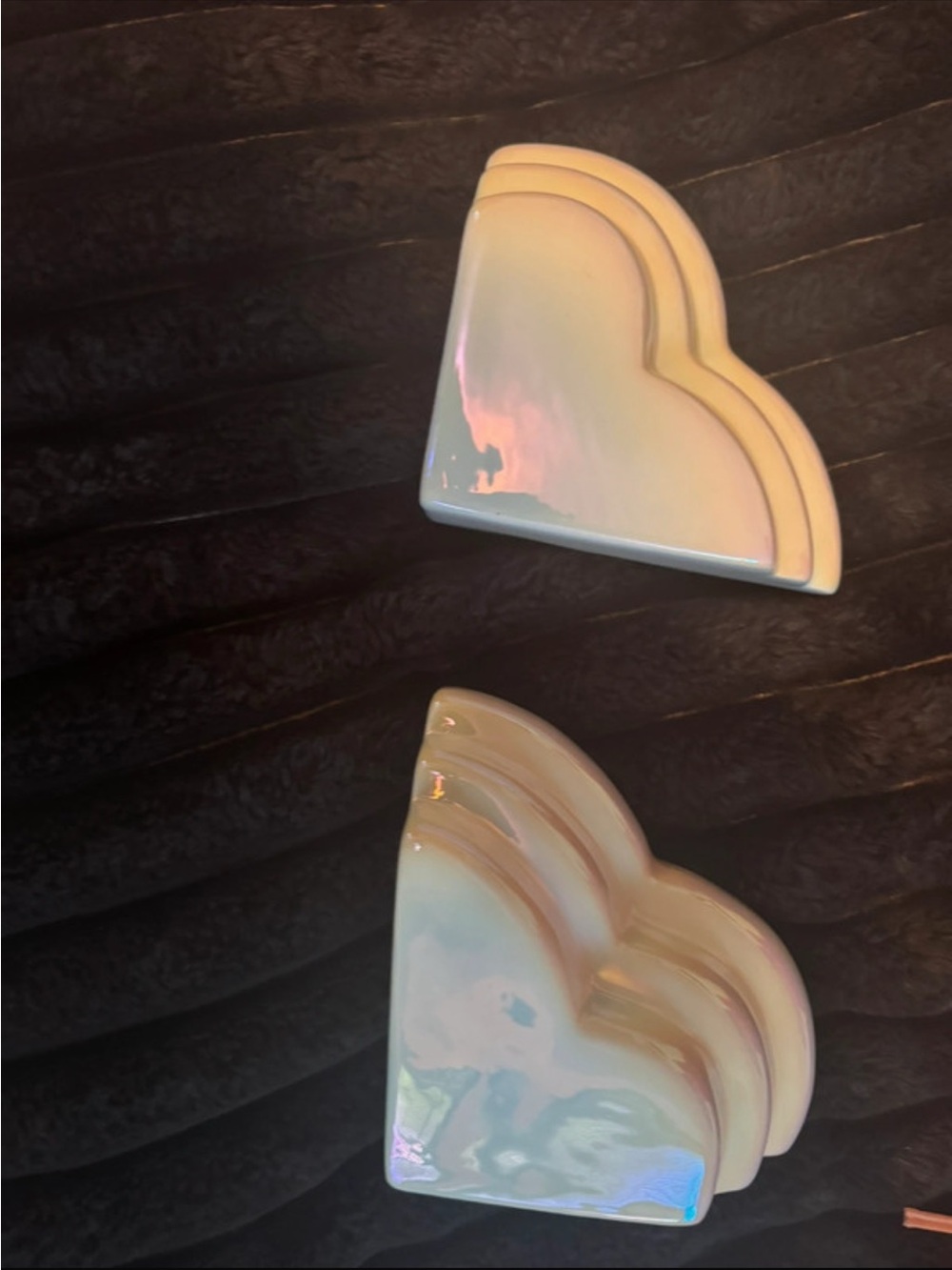 Iridescent Heart-Shaped Trinket Dishes - Set of 2 - Pearl White